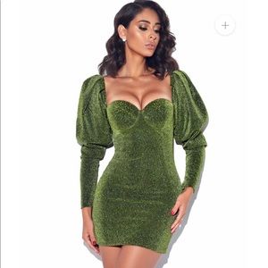 Miss Circle Verina Green Metallic Shoulder Dress